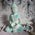Handbemalter Buddha Mallorca in CASHMERE weiß mit türkis und Gold von ANILUAP 