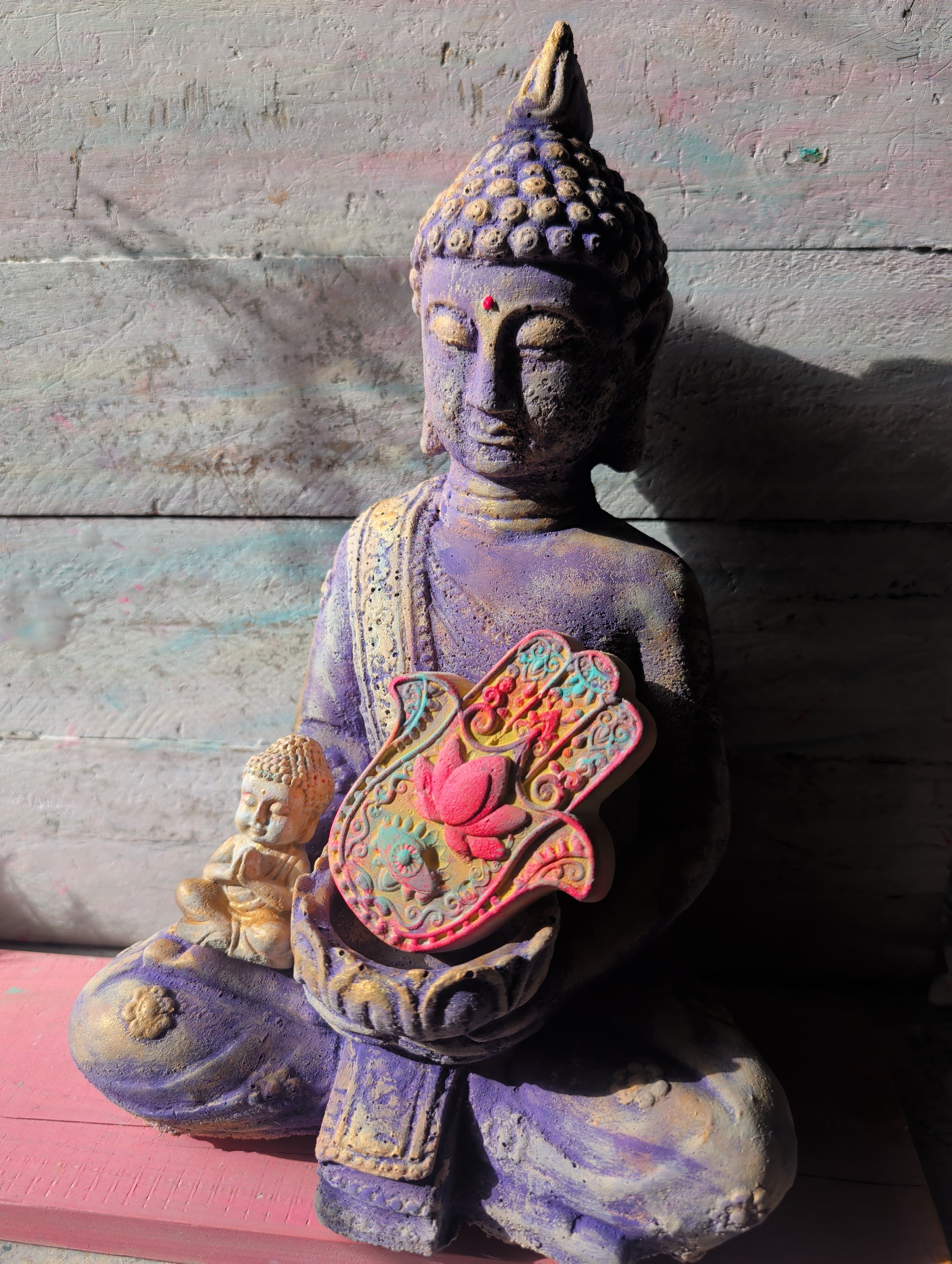Meditationsbuddha mit Little Buddha und Hamsa Buddha Set Steinkunst ANILUAP