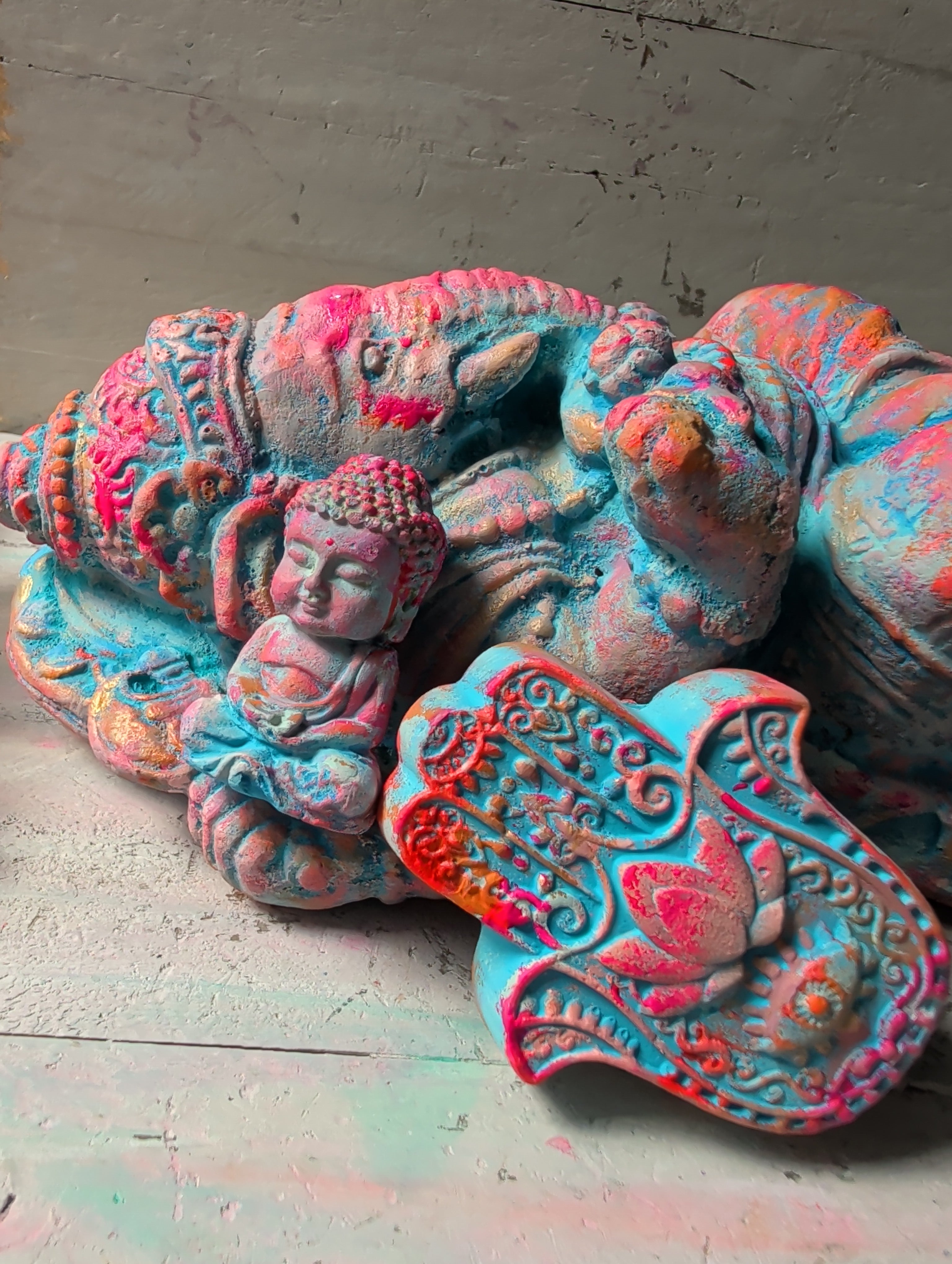 Ganesha Steinfigur Handbemalt für Yoga Meditation Wohnraum