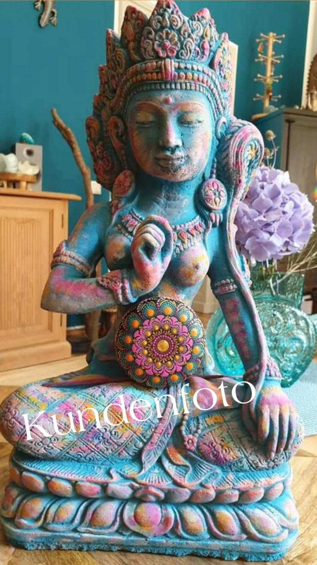 Tara Göttin türkis blau bemalt Steinfigur für Yoga Meditation von ANILUAP