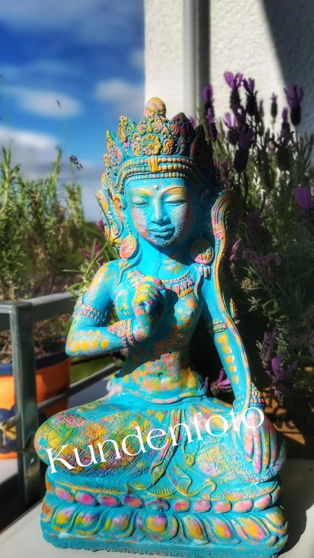 TARA Steinfigur massiv handbemalt in türkis für Wohnräume spirituelle Kunst ANILUAP