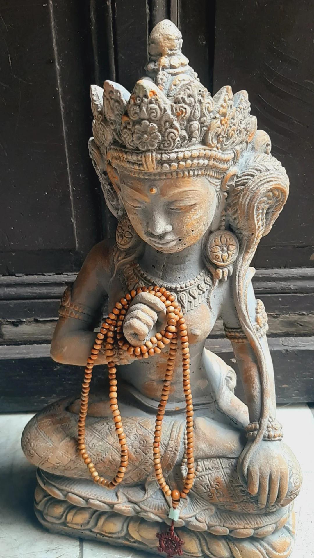 TARA Skulptur aus massivem teinguss bemalt für Yoga und Meditation ANILUAP