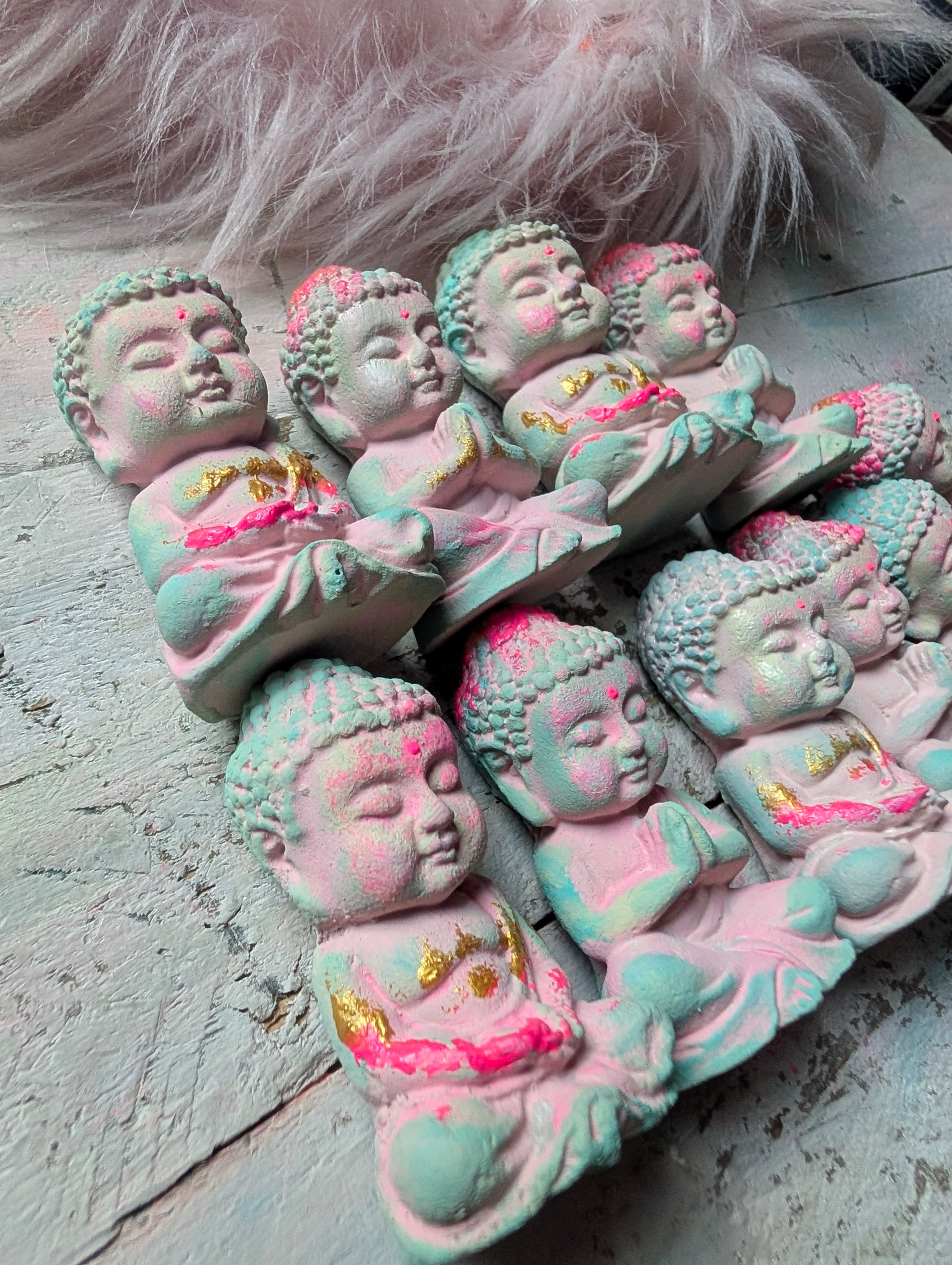 Buddha Set handbemalt Rosa Pink Gold ANILUAP Steinfiguren