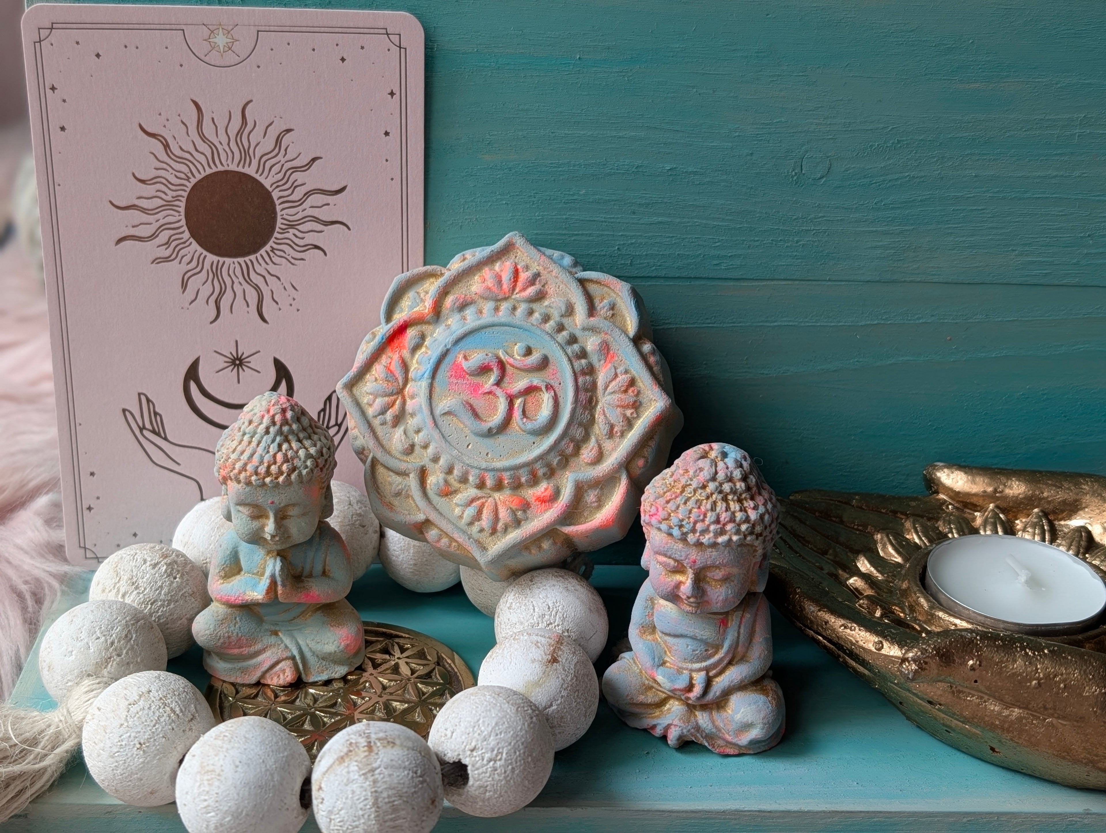 Altar Set Vollmond Buddha Figuren OM Blume des Lebens ANILUAP