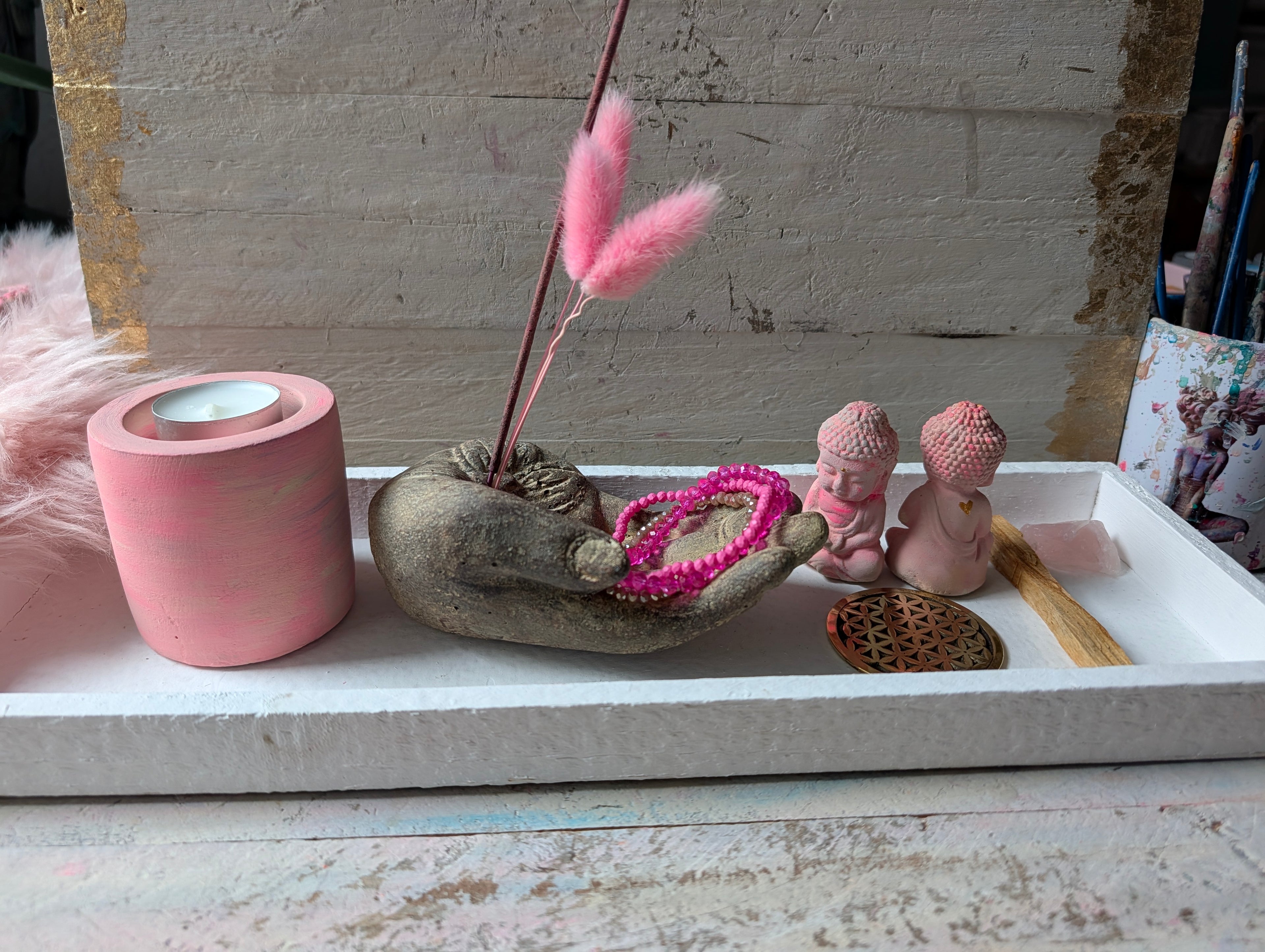 Großes Altar Set für Yoga Meditation Coaching Praxis in Rosa Pink ANILUAP