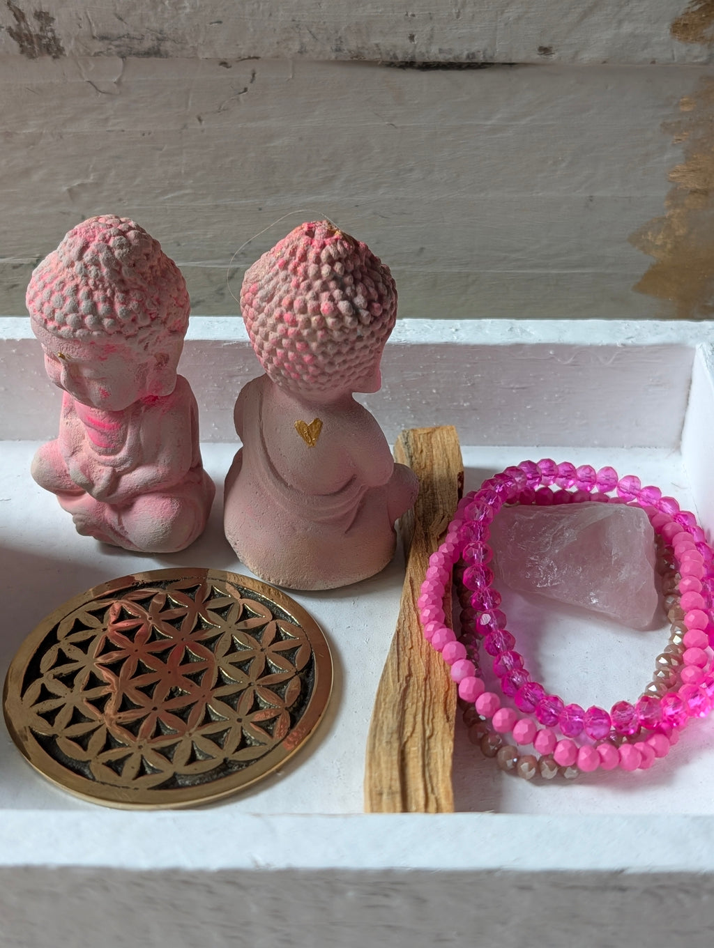 Little Buddha und Blume des Lebens Altar-Set Herzenergie Rosa Pink ANILUAP 