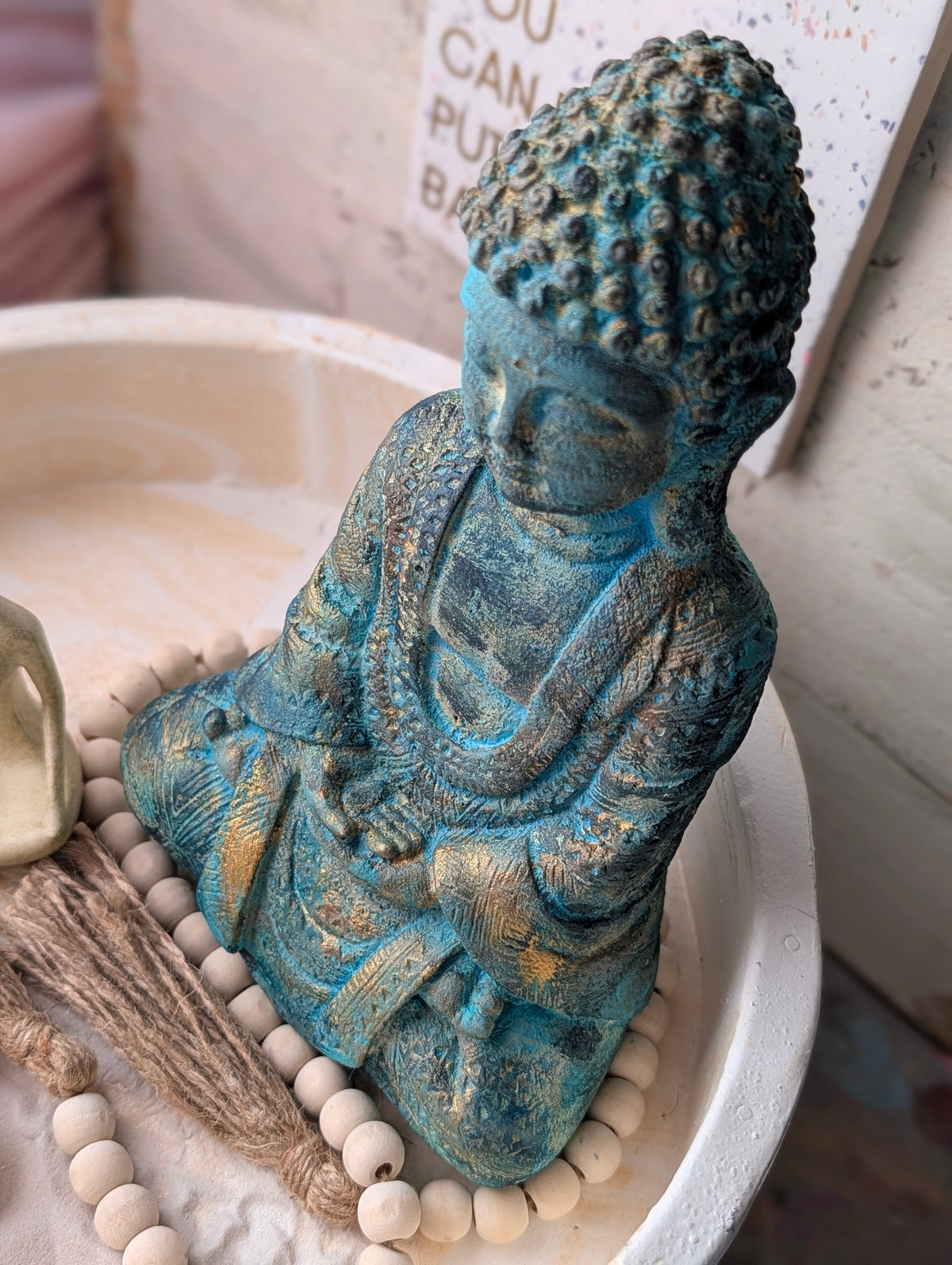 Buddha-Figur Vintage Türkis – handbemaltes Unikat | ANILUAP